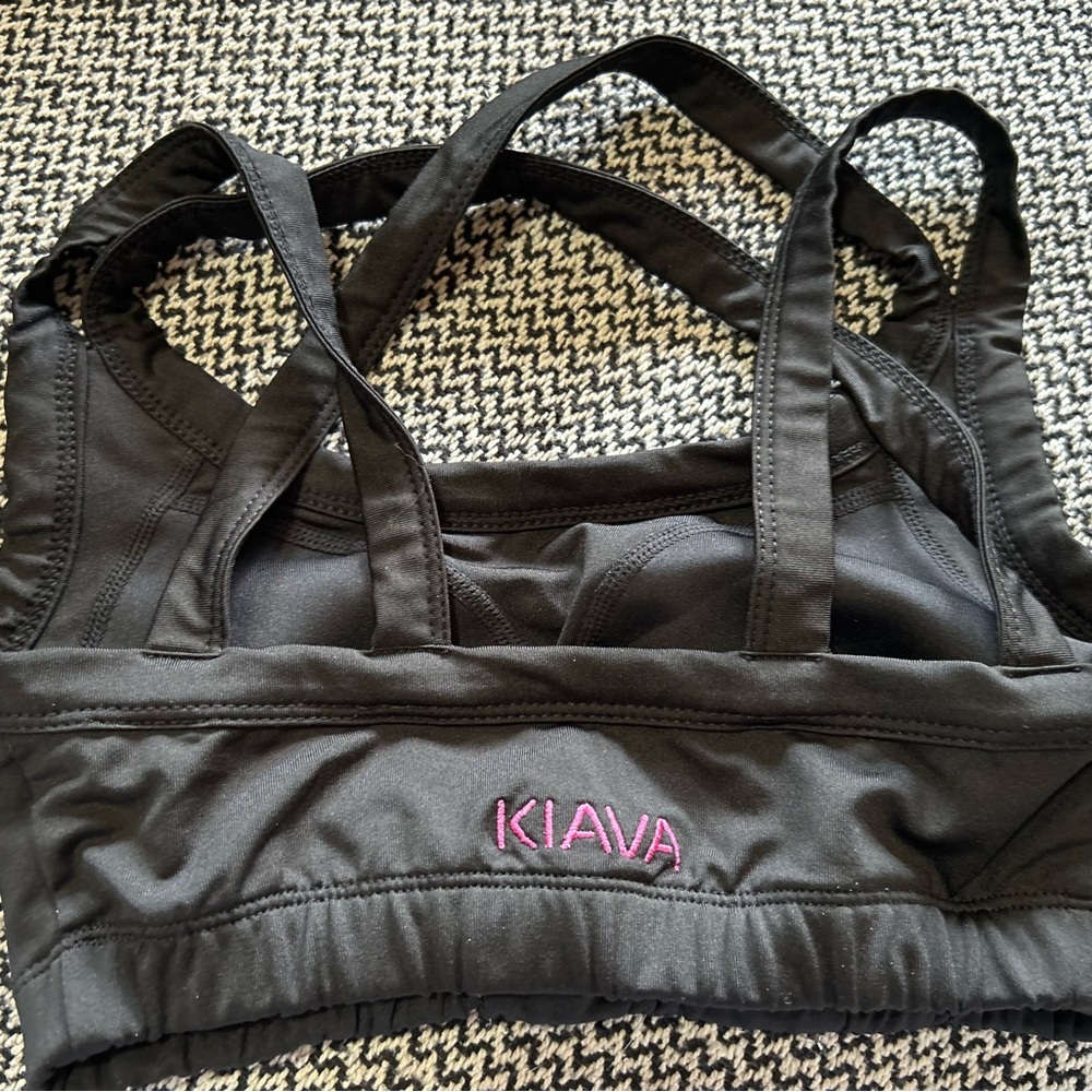 KIAVA Black Sports Bra with Pink Logo